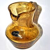 Pichet vintage en verre bullé jaune ambré La Rochère