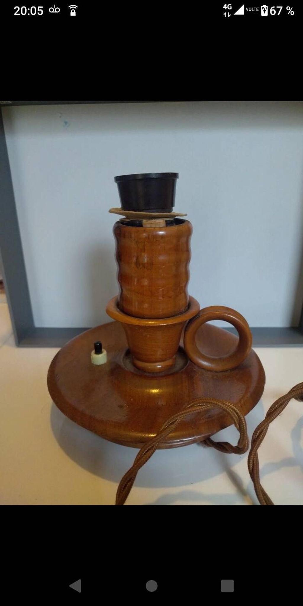 Vintage Scandinavian turned wooden candlestick lamp base