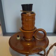 Vintage Scandinavian turned wooden candlestick lamp base