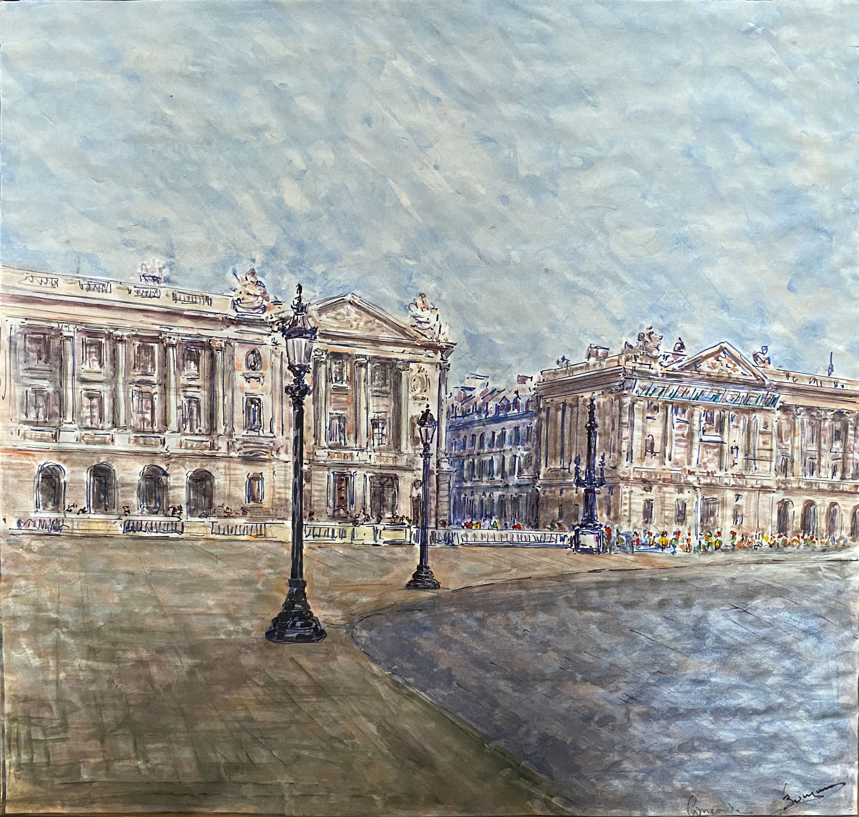 Bunyan rebecca -place de la concorde - watercolor and felt - xx th - 45x48 cm