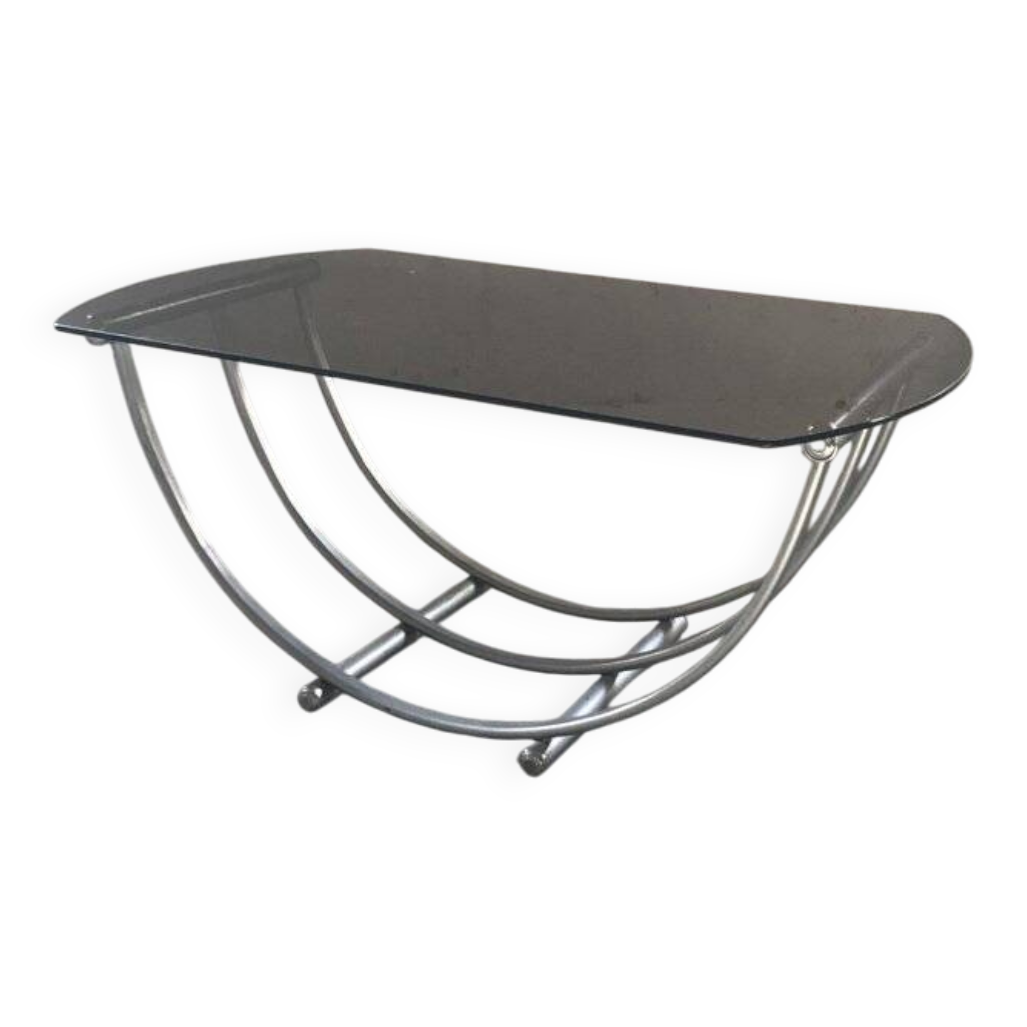 Bauhaus style coffee table in smoked glass and silver metal, Italy 1960s