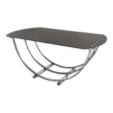 Bauhaus style coffee table in smoked glass and silver metal, Italy 1960s