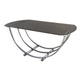 Table basse style Bauhaus en verre fumé et métal argenté, Italie 1960s