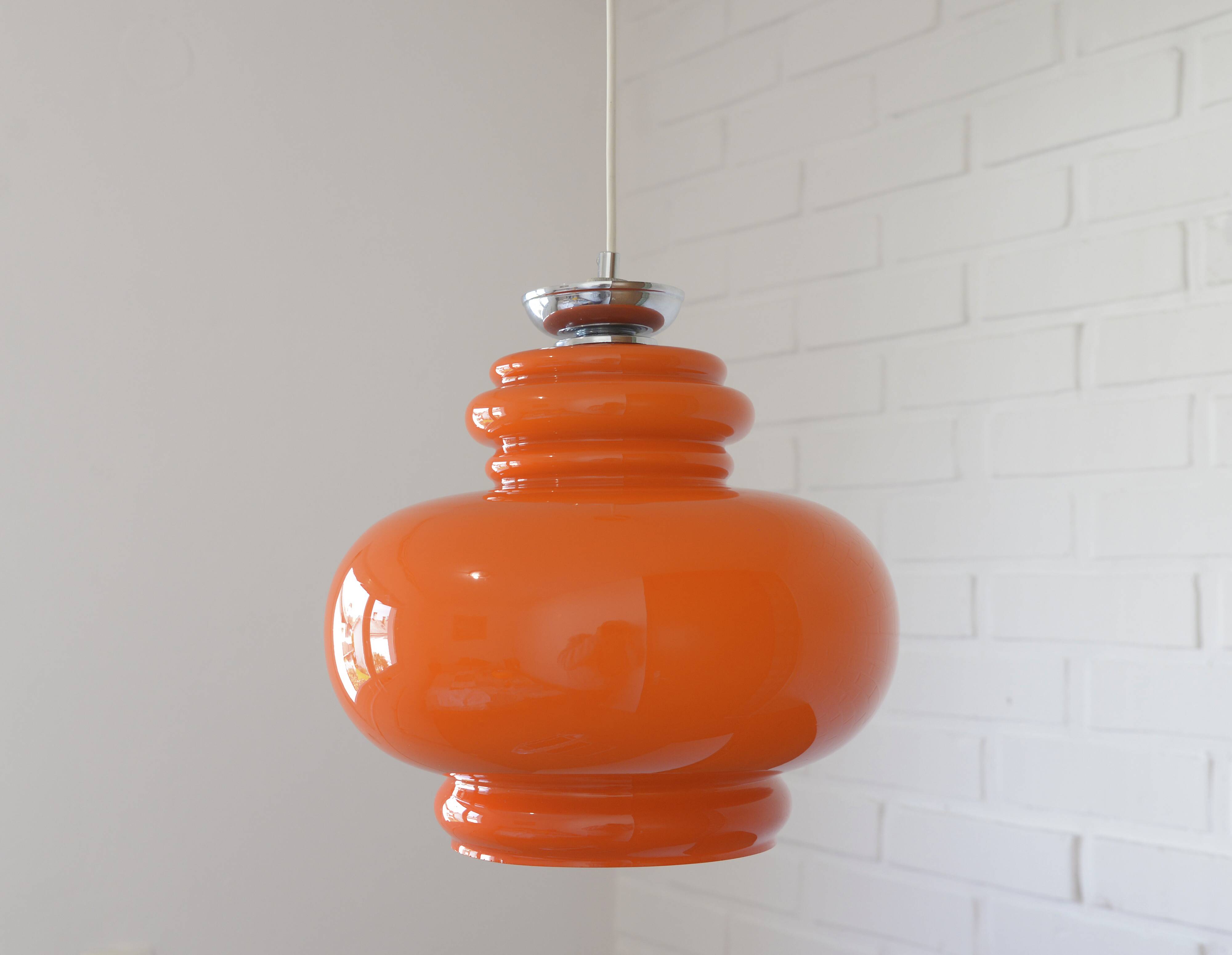 Vintage Orange Glass Pendant Light: Mid-Century Modern Hanging Lamp