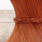 Bohemian bamboo mcguire dining table set with 6 palm leaf chairs, 1960 france.