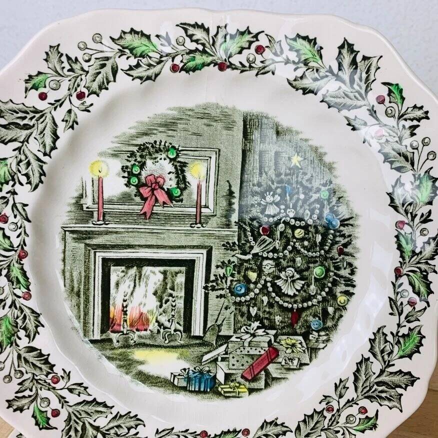4 dessert plates and cups Merry Christmas Johnson Bros