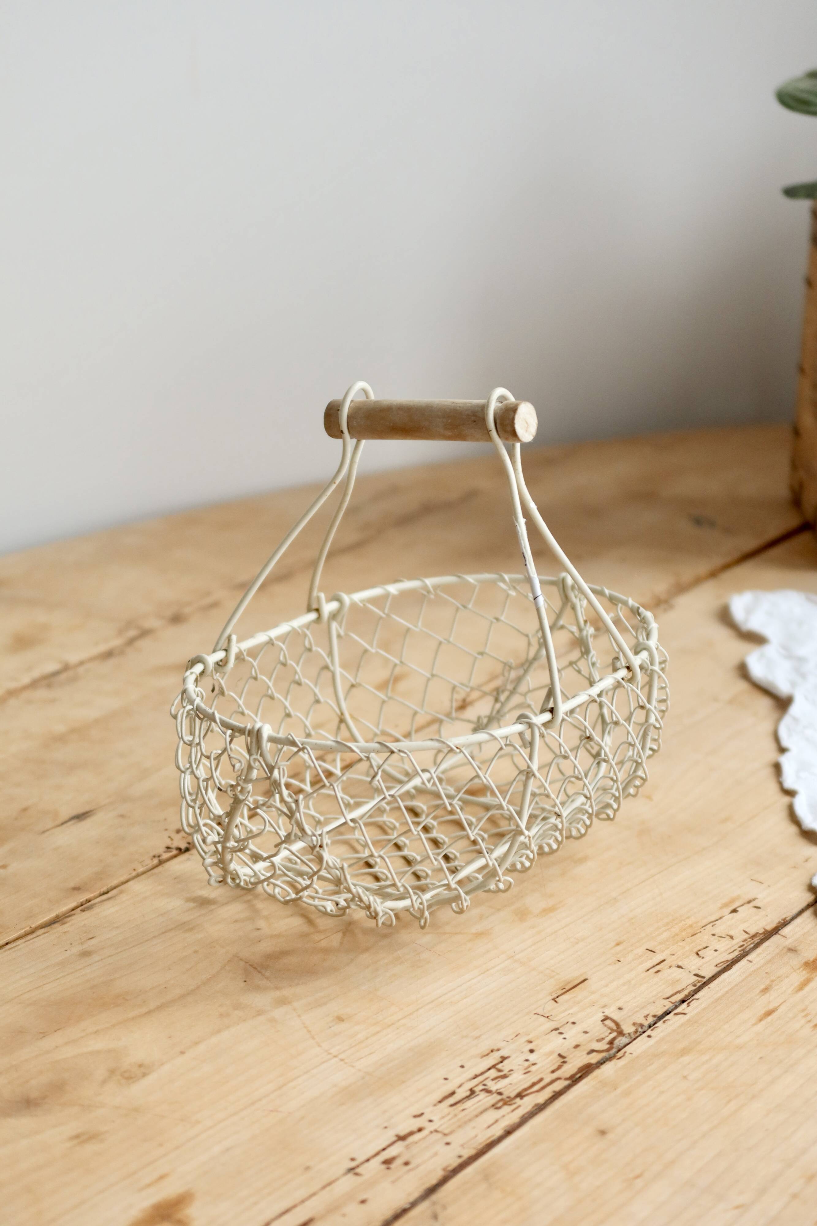 Small vintage white metal harvest basket