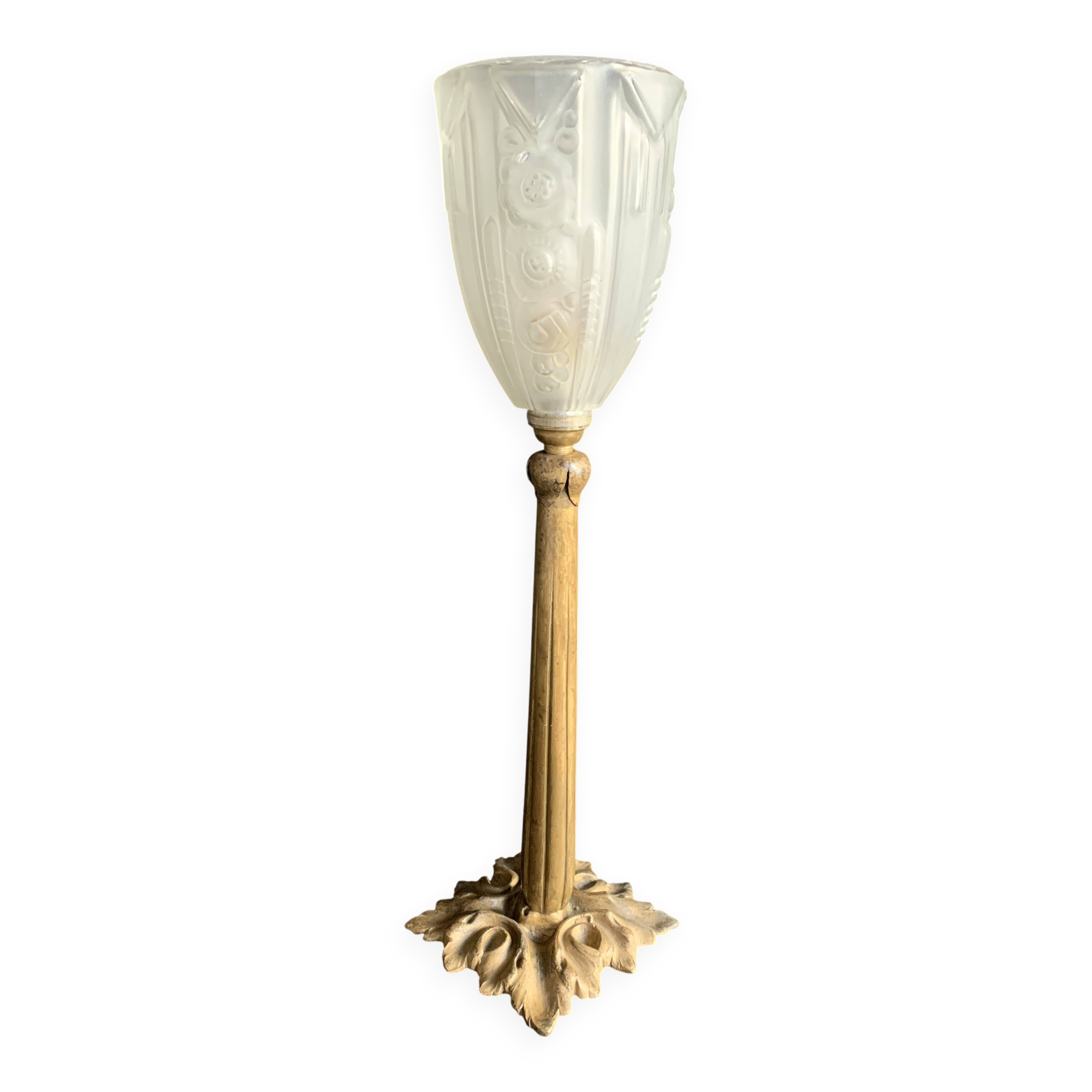 Lampe Napoléon III en bronze et tulipe en verre pressé