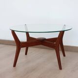 Round coffee table - glass top and teak base