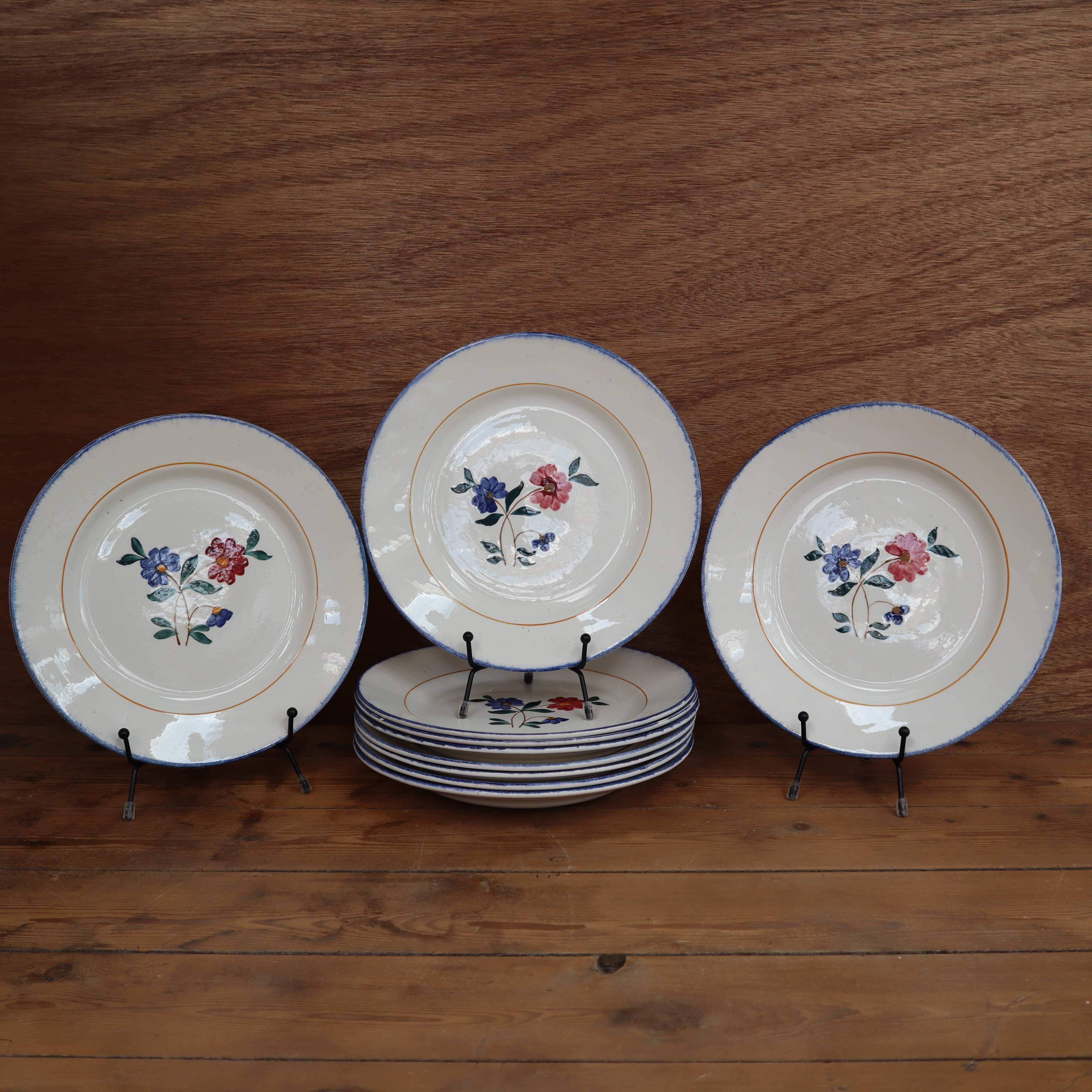 10 old Saint-Amand semi-deep plates, "Nelly" model