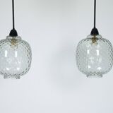 Pair of Mid-Century pendant lamps in smoked Murano glass, Italy, 1950s