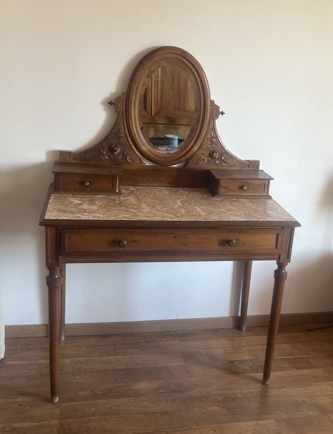 Antique dresser with pink marble.