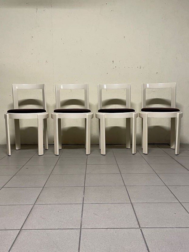Lacquered wooden chairs with fabric, 1970s, set of 4