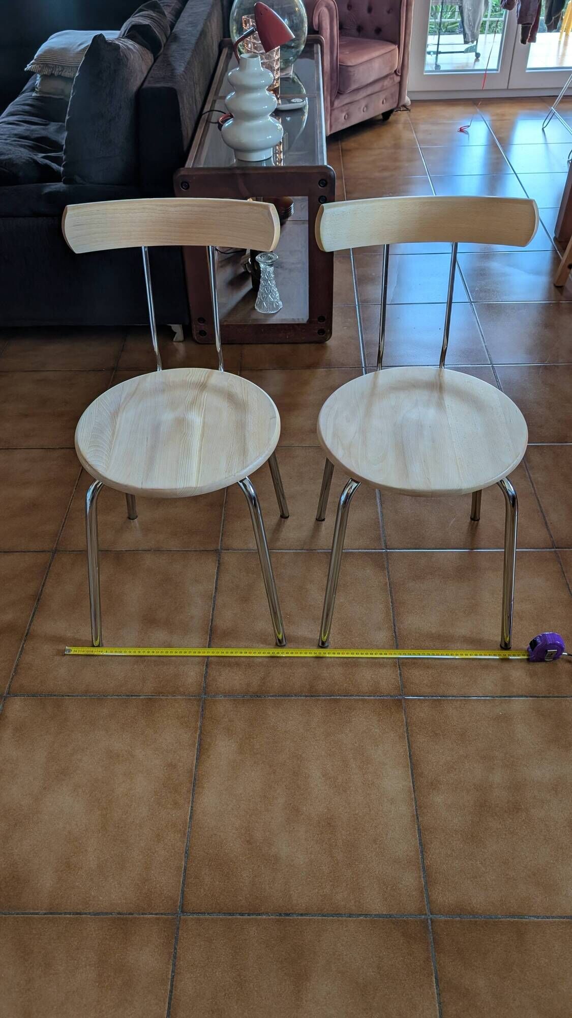 Set of 4 vintage/restored 70s/80s wood and chrome bistro chairs.