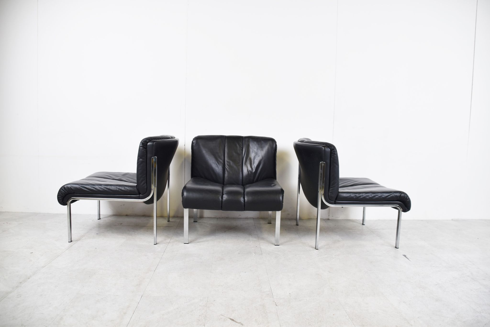 Vintage leather and chrome eurochair lounge chairs by Girsberger, 1970s