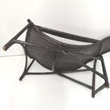 Chaise longue transat vintage en rotin noir