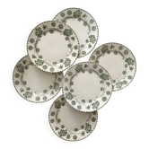 6 antique flat plates made of ironstone "Géranium" Sarreguemines
