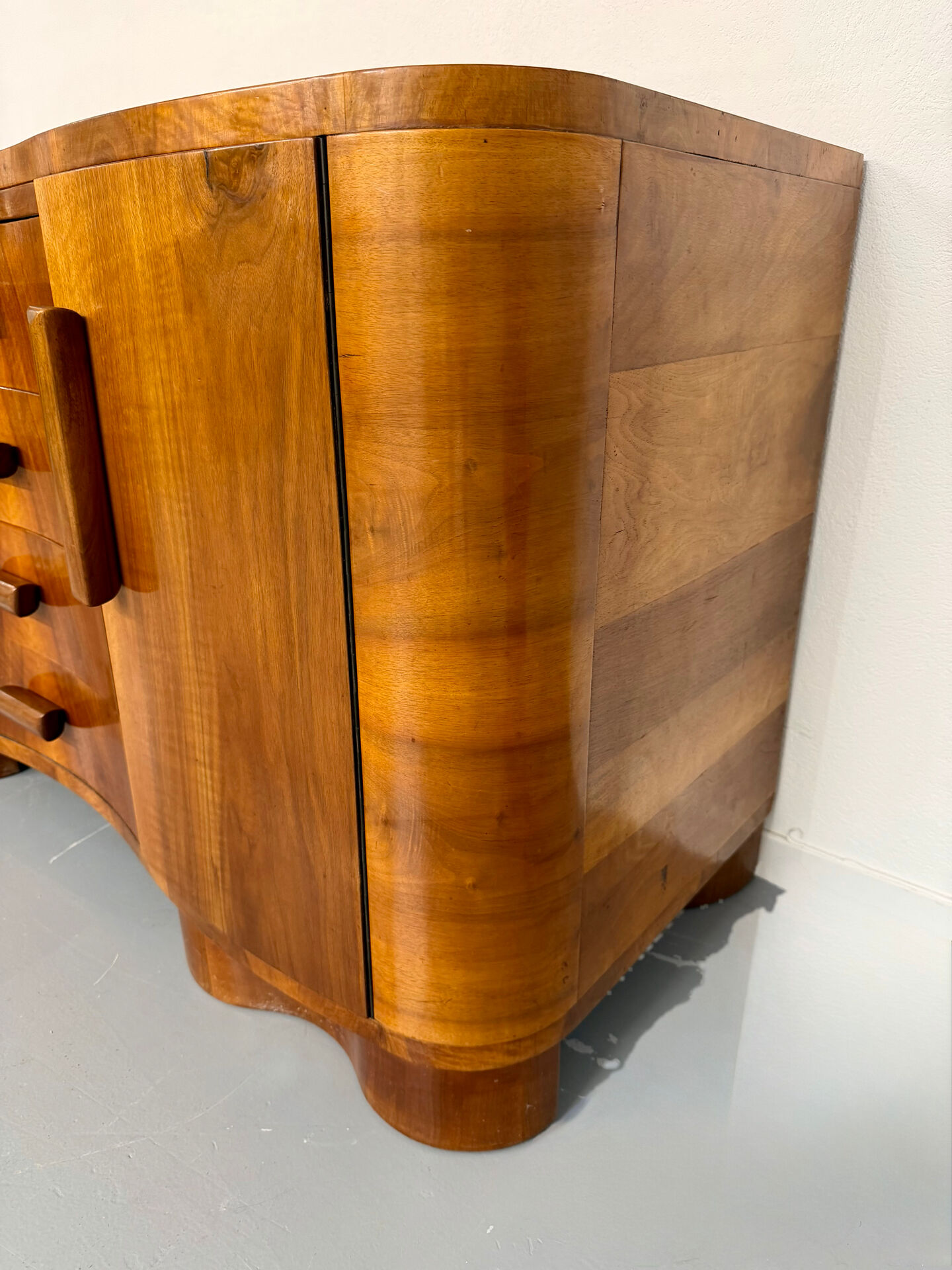 Antique walnut sideboard in Art Deco style from the 1930s.