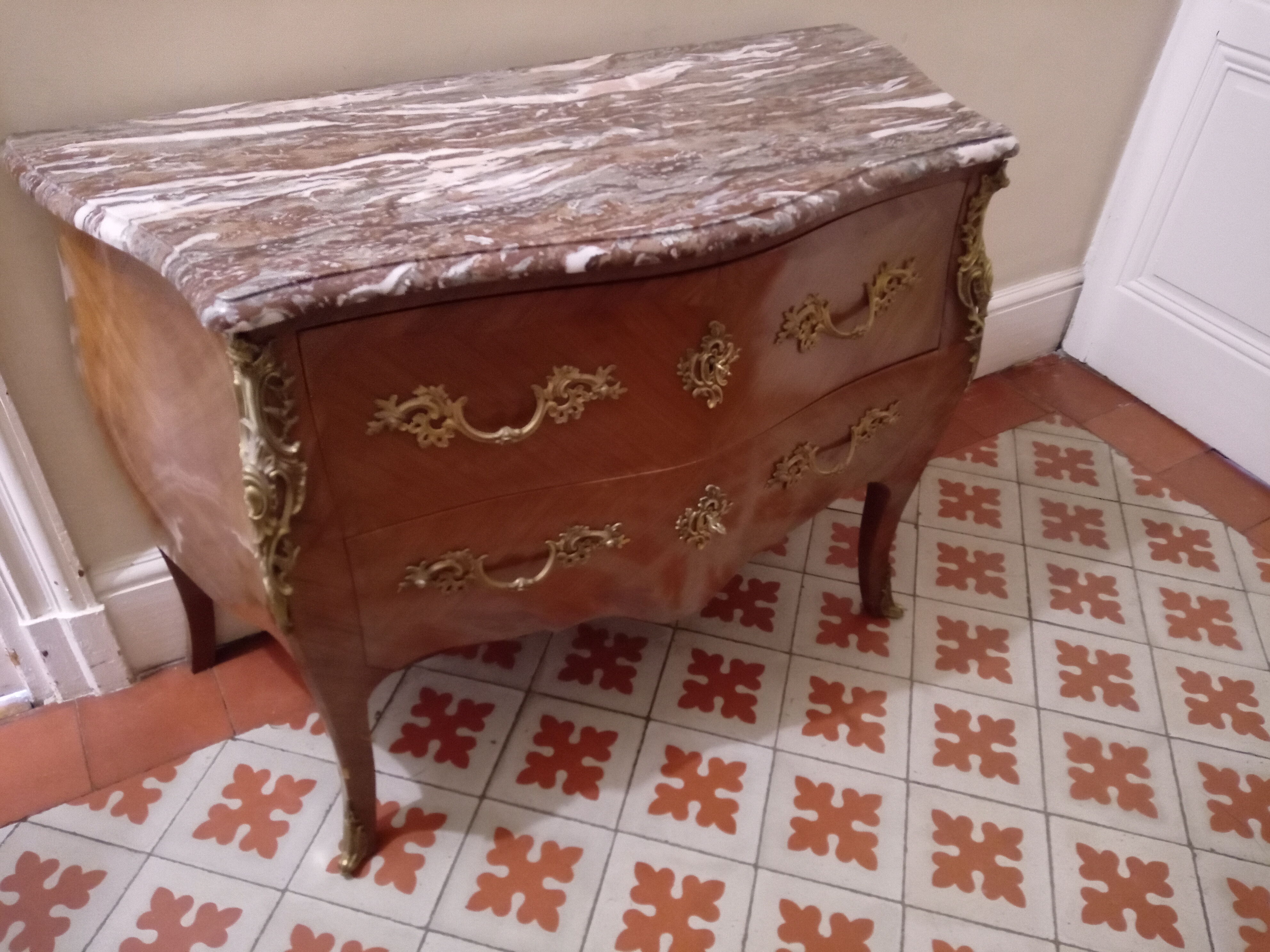 Chest of drawers 2 drawers Louis XV curved rosewood