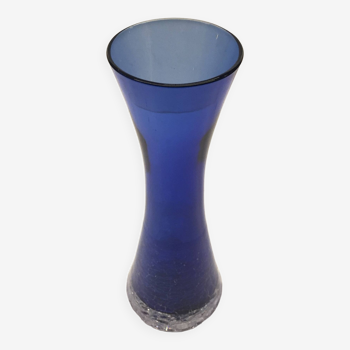 Blue cracked glass vase
