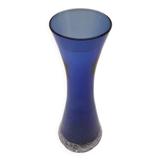 Blue cracked glass vase