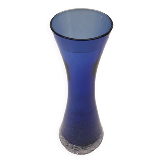 Vase en verre craquelé bleu