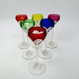 Set of 6 coloured double crystal liqueur glasses – Saint-Louis – Bristol model – H. 13 cm