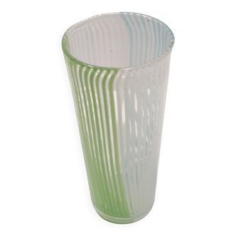 Vintage Green, White and Light Blue Murano Glass Vase by Dino Martens