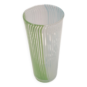 Vase vintage en verre de murano vert, blanc et bleu clair par dino martens