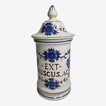 Apothecary pot "Ex. ruscus" decorated with Chimera decoration in glazed ceramic of St-Clément, 31 cm