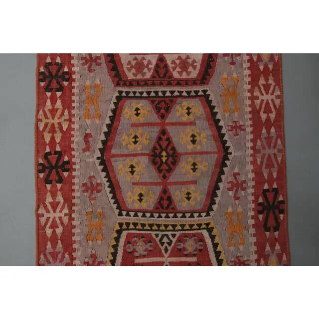 1970s Vintage Turkish Oushak Handmade Wool Cotton Red Runner Rug 70x354