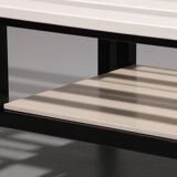 Vintage White Wooden Bench with Black Metal Frame