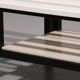 Vintage White Wooden Bench with Black Metal Frame