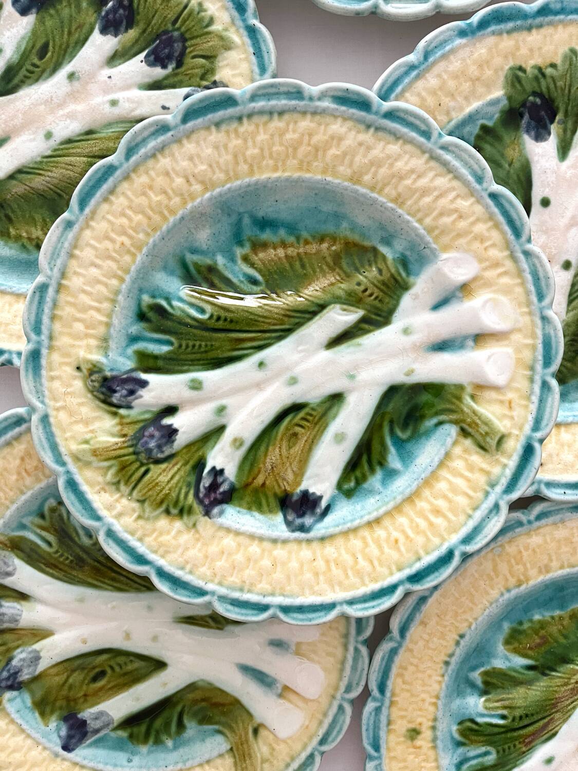 6 asparagus plates in faience barbotine from Salins