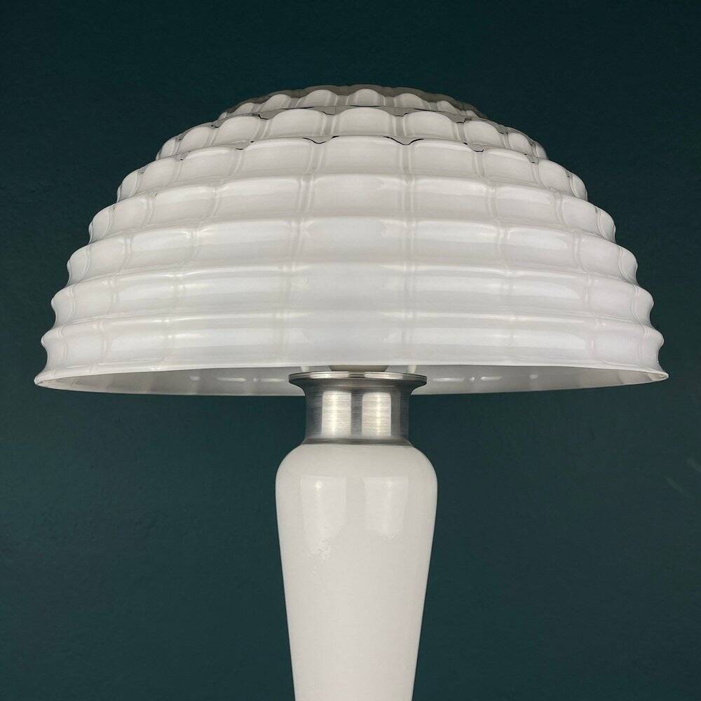 Large Mushroom Table Lamp in White Murano Glass, Italy, 1970s