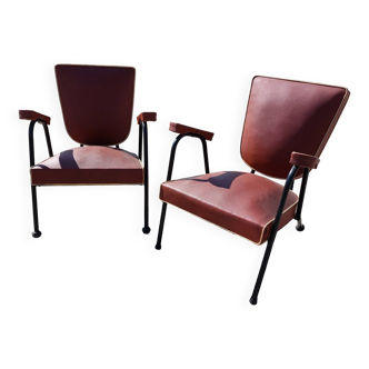 Paire de fauteuils Lounge Vintage dlg Jacques Hitier ou Pierre Guariche