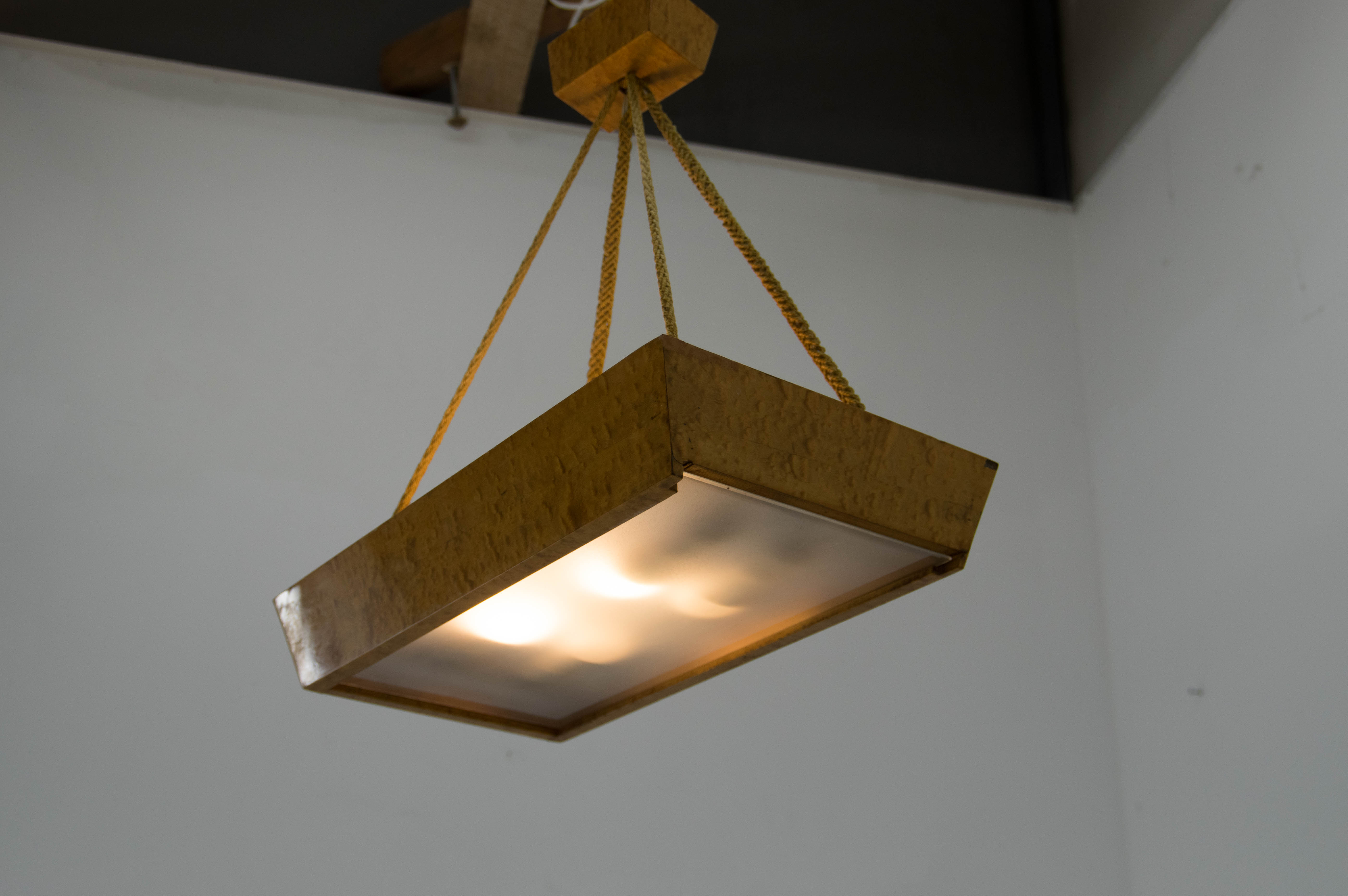 Mid-Century Wood and Glass Chandelier by Krasna Jizba, 1950s