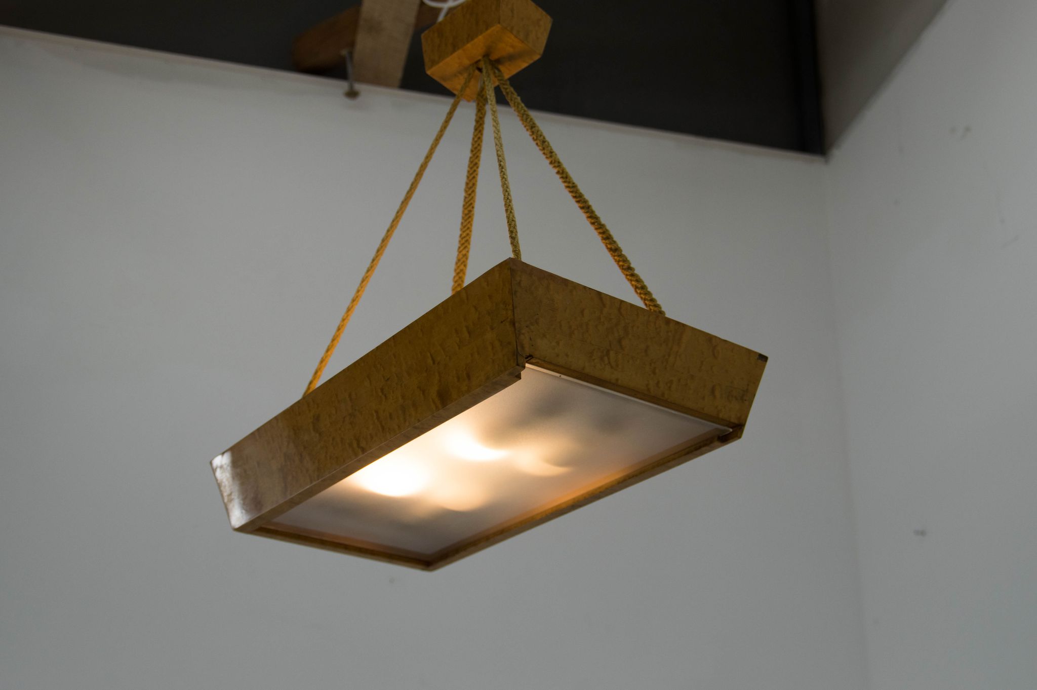 Mid-Century Wood and Glass Chandelier by Krasna Jizba, 1950s
