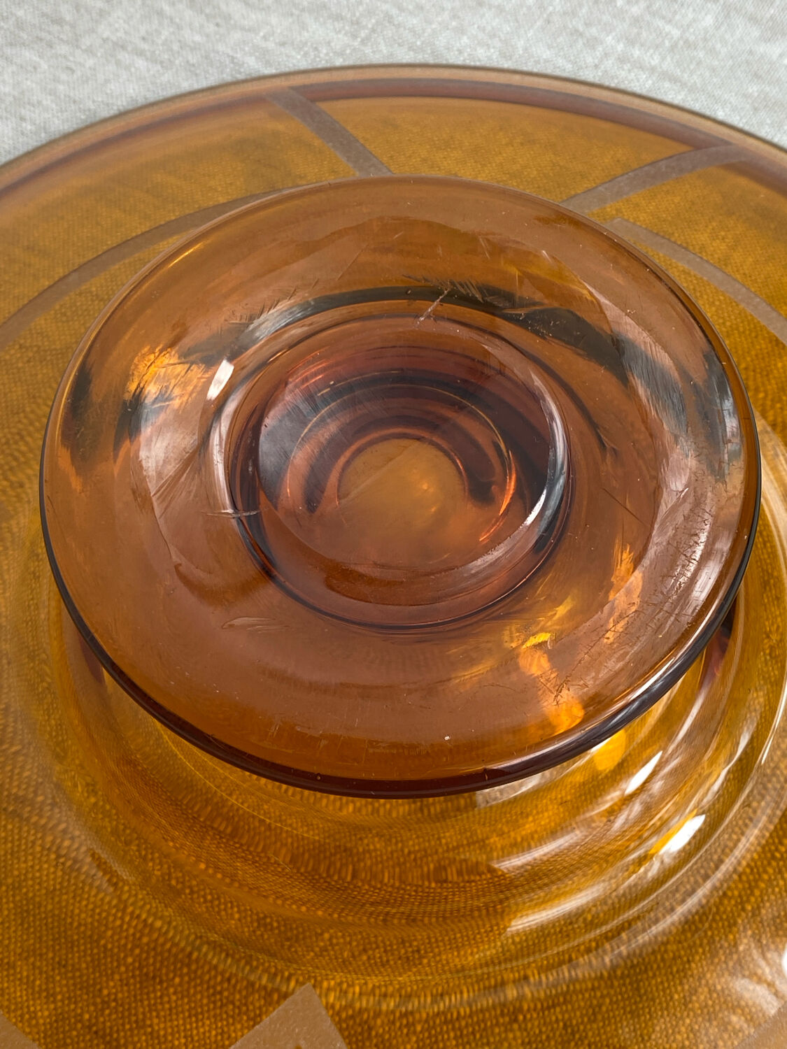 Large Art Deco amber glass bowl