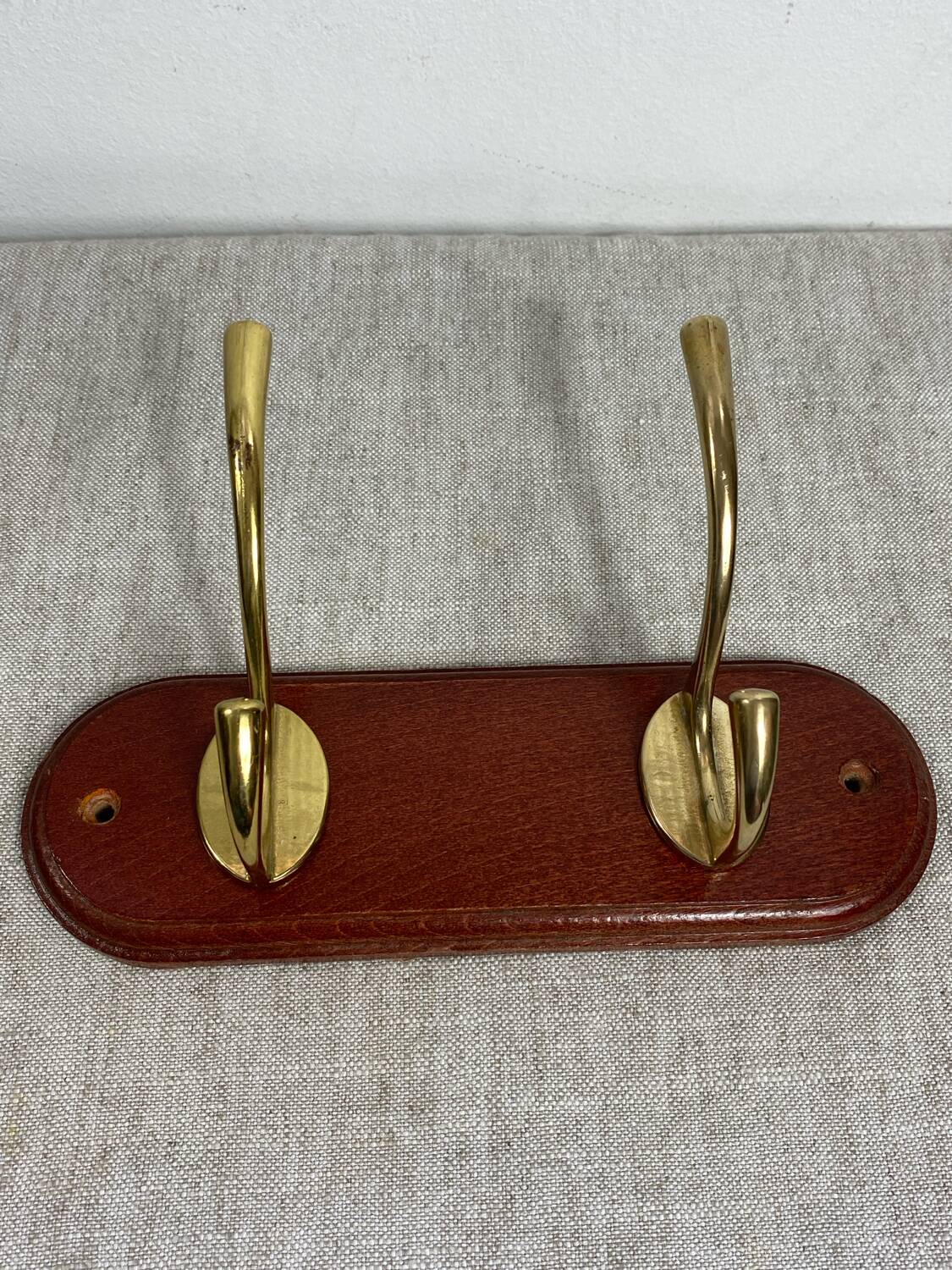Brass and wood wall hook