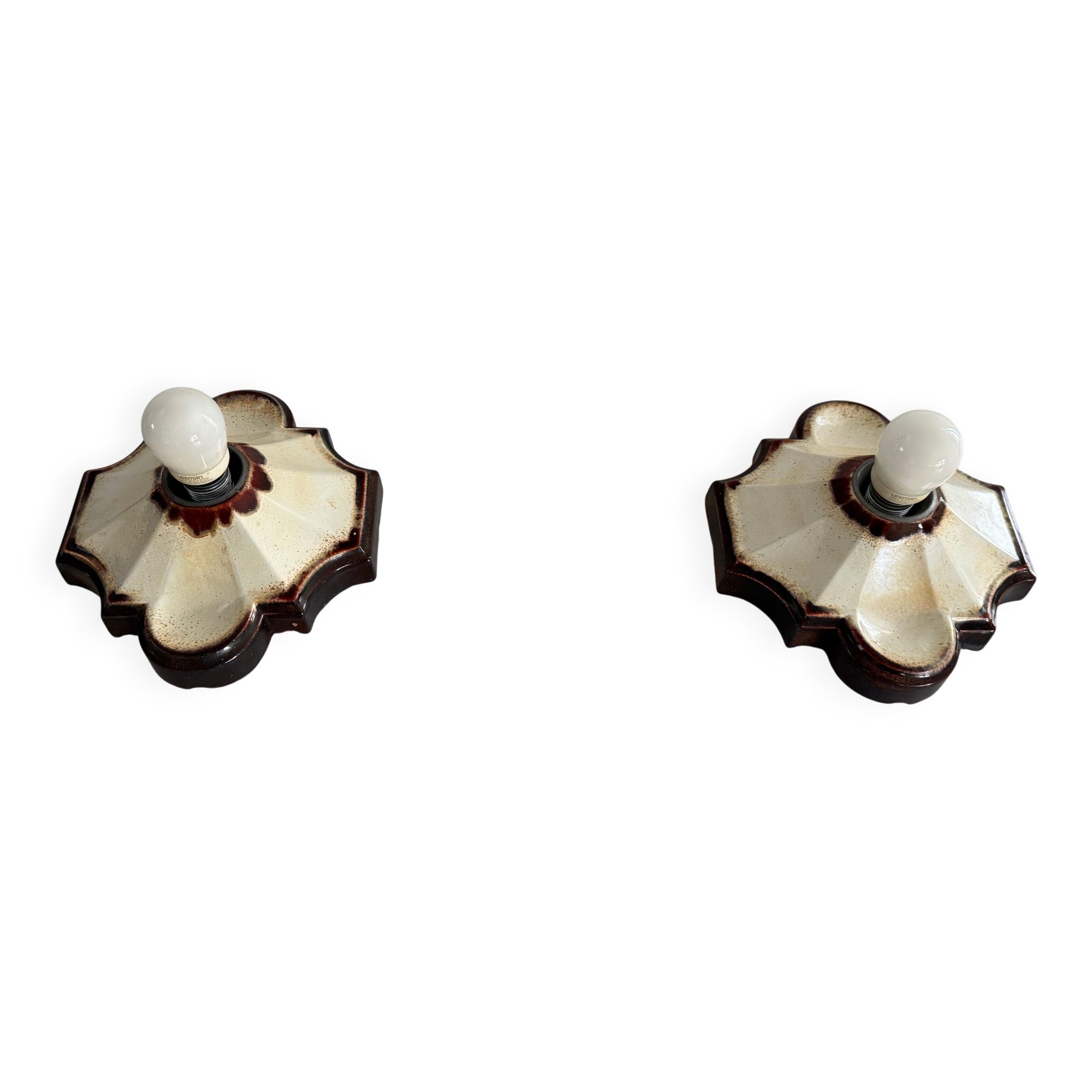 Pair of brown and cream ceramic wall lights by PAN Leuchten, 1970 Germany