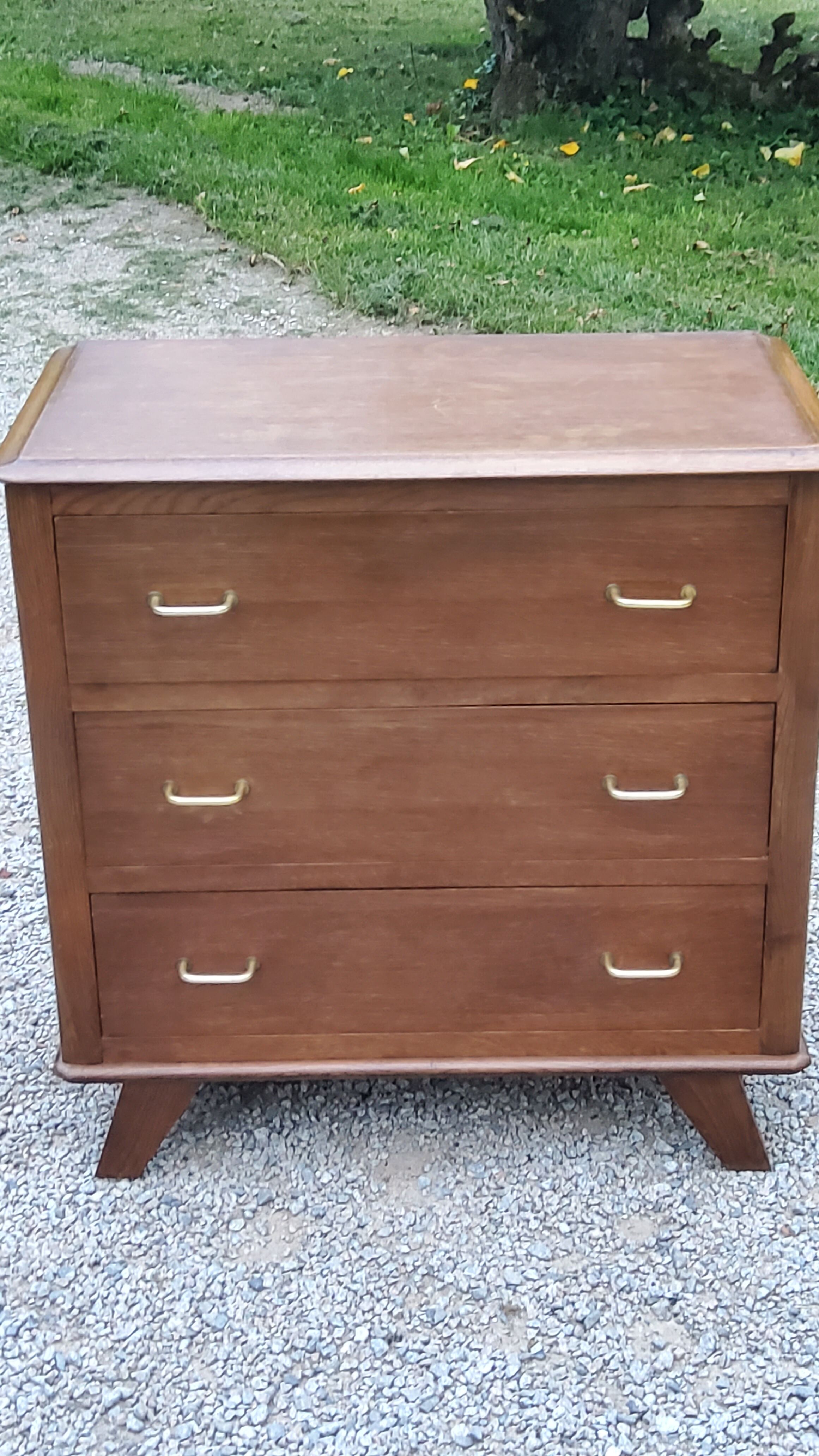 Vintage oak chest of drawers legs compass 3 drawers from the 50s