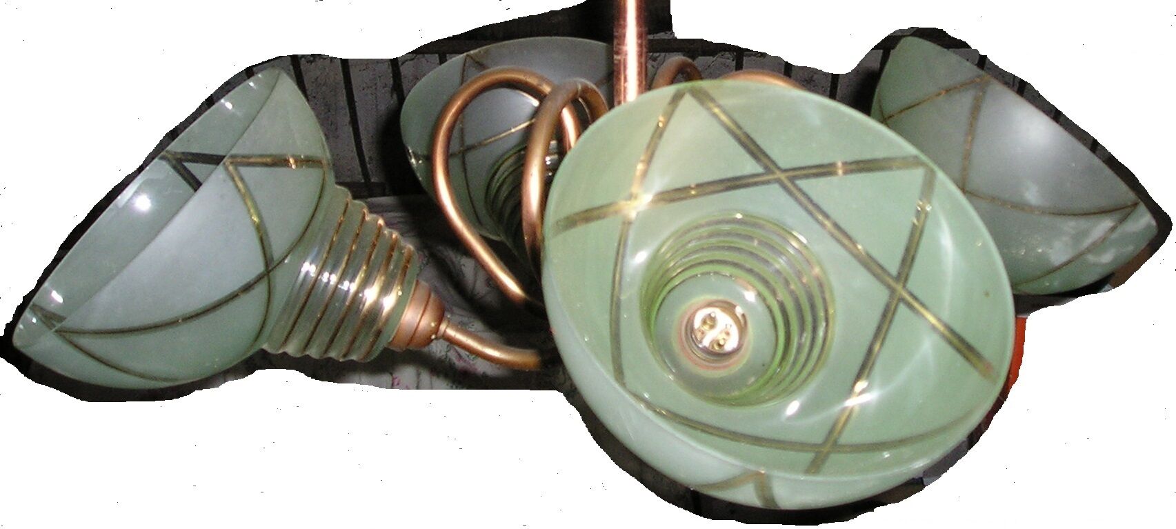 4-light copper and glass pendant chandelier, vintage 1950s