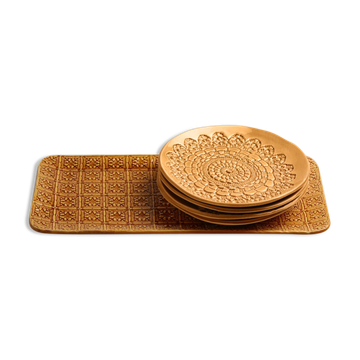 Coffret dessert set de 4 assiettes et 1 plat safran