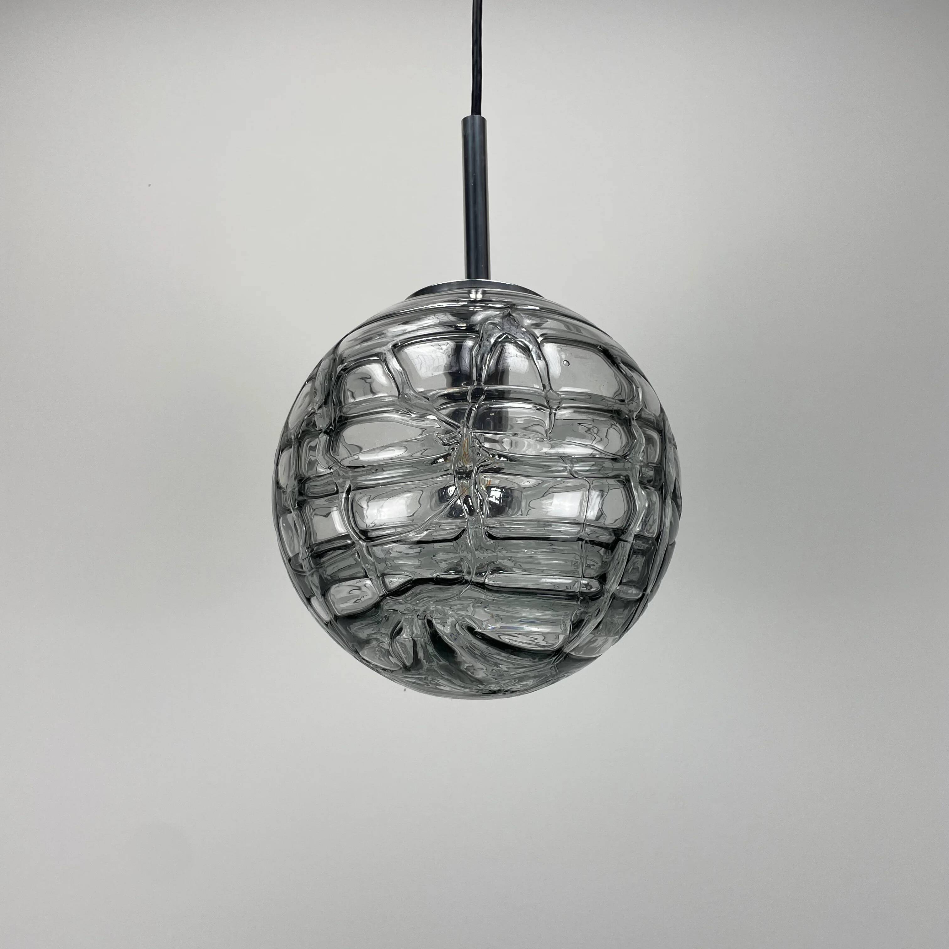 Smoky glass pendant light by Doria Leuchten 1970