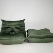 Togo set of armchair and pouf in moss velvet