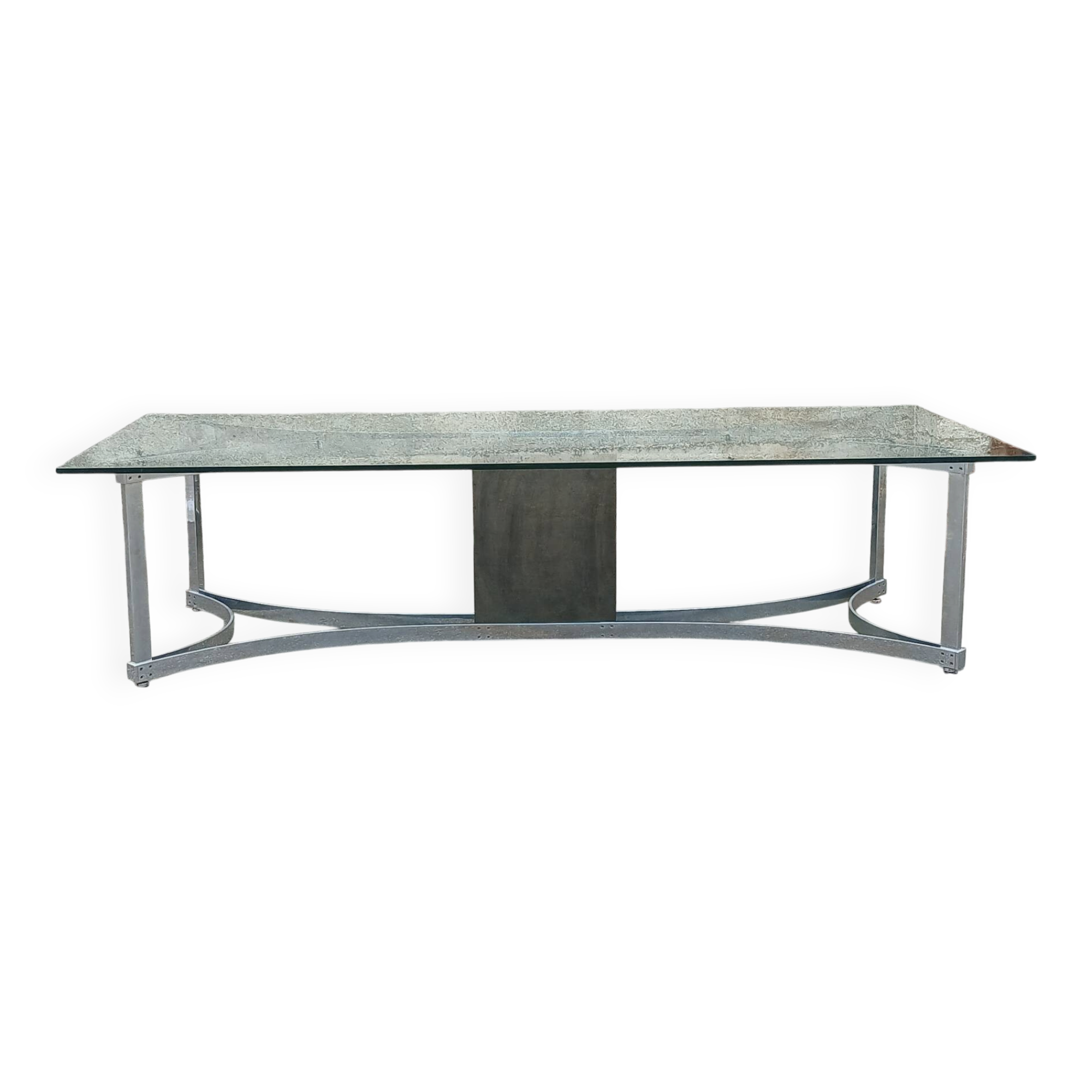 1970s glass and chrome table, 300 cm, for 12 people.