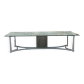 Table années 70 en verre et chrome 300 cm, 12 personnes