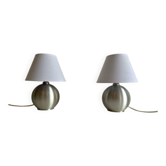 Pair of vintage lamps, brushed metal and white lampshade, France 1970