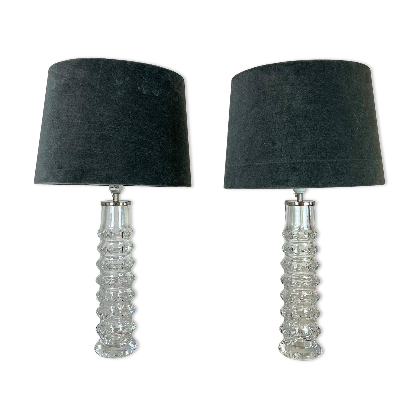Pair of mid-century crystal lamps by Carl Fagerlund for Orrefors Sweden, 1970s.